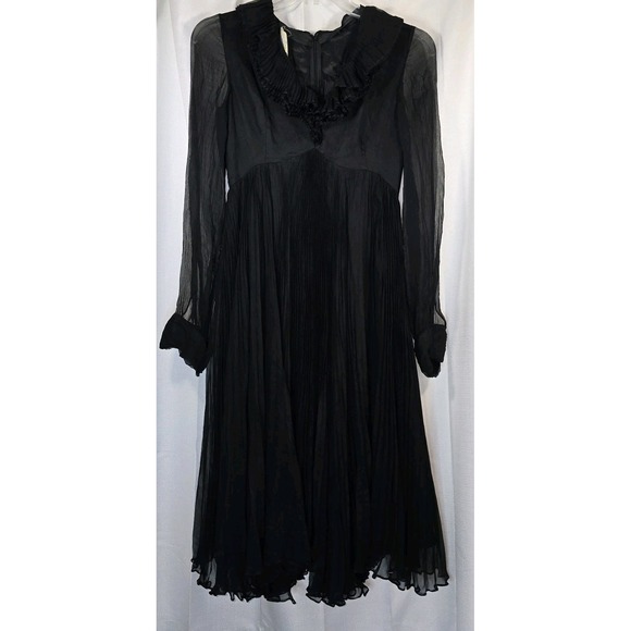 Luisa Beccaria Black 100% Silk Sheer Dress Womens Size EU 42 US 6 Halloween Goth